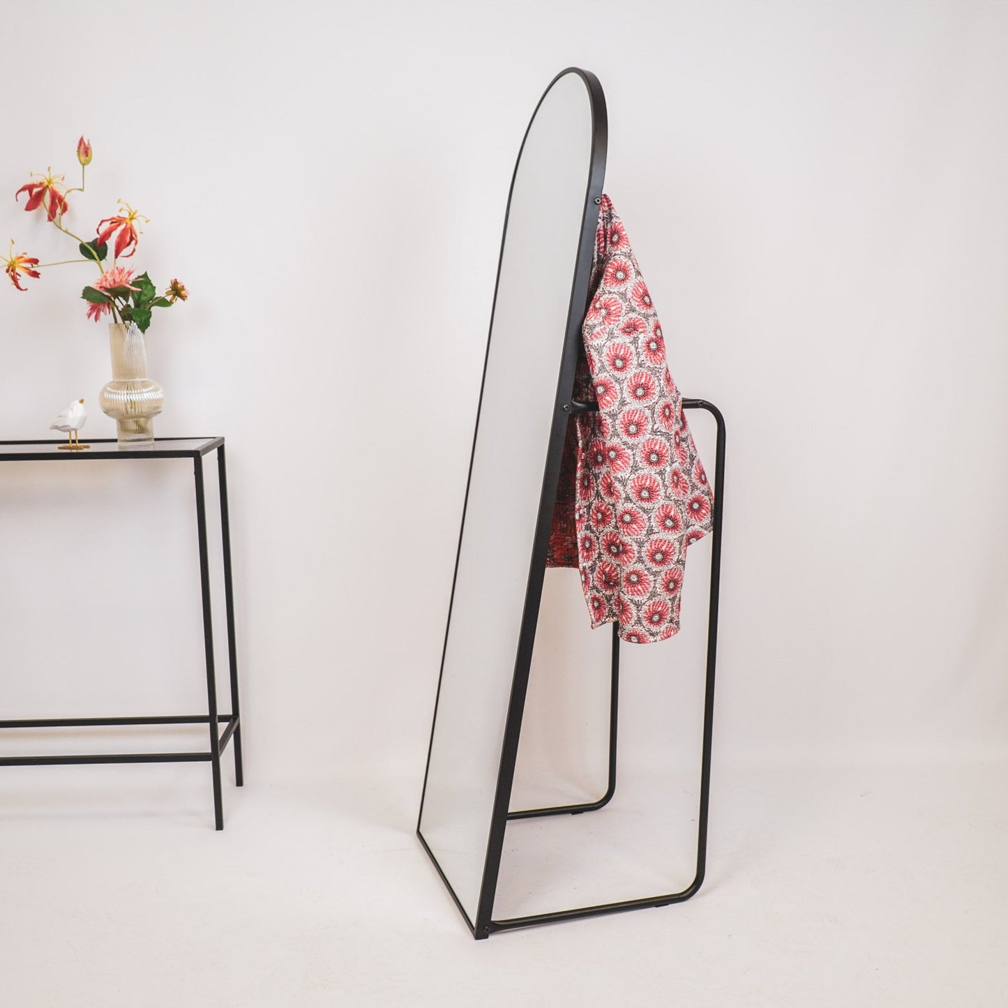 Spiegel- Passpiegel + kledingrek + Metaal- Zwart  - 45x43x150cm