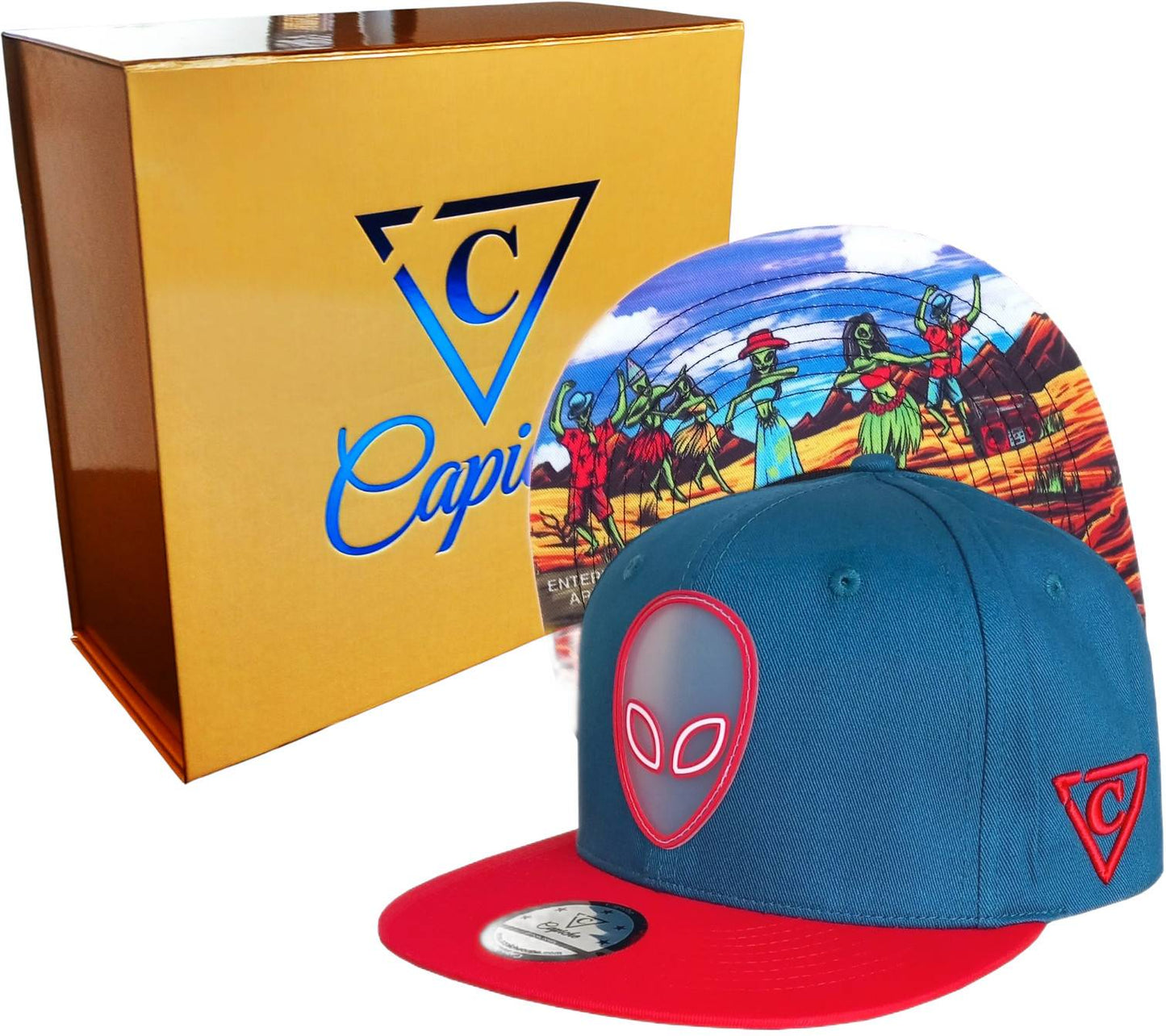 Alien Party Snapback - Blue/Red & Clear Rubber Logo