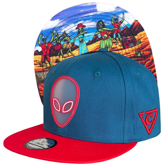 Alien Party Snapback - Blue/Red & Clear Rubber Logo