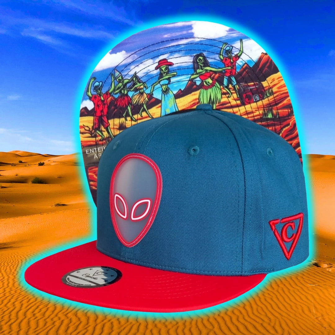 Alien Party Snapback - Blue/Red & Clear Rubber Logo