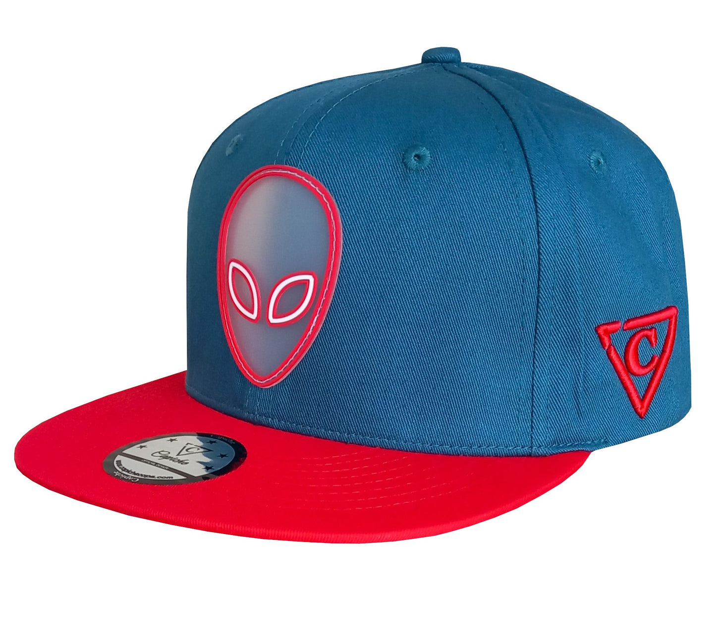 Alien Party Snapback - Blue/Red & Clear Rubber Logo