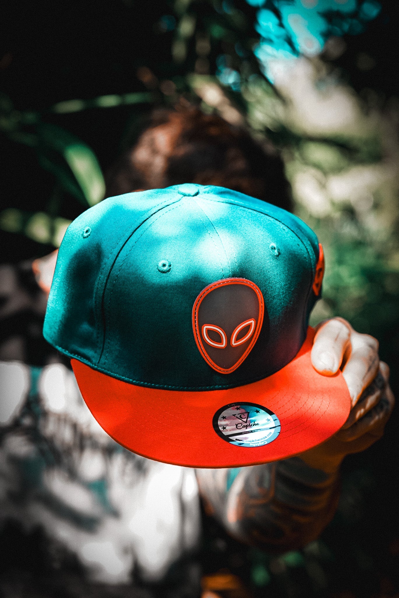 Alien Party Snapback - Blue/Red & Clear Rubber Logo