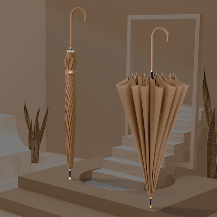 Long Handle Double 16 Bone Sunny And Rain Dual Use Umbrella(Milk Tea Color)