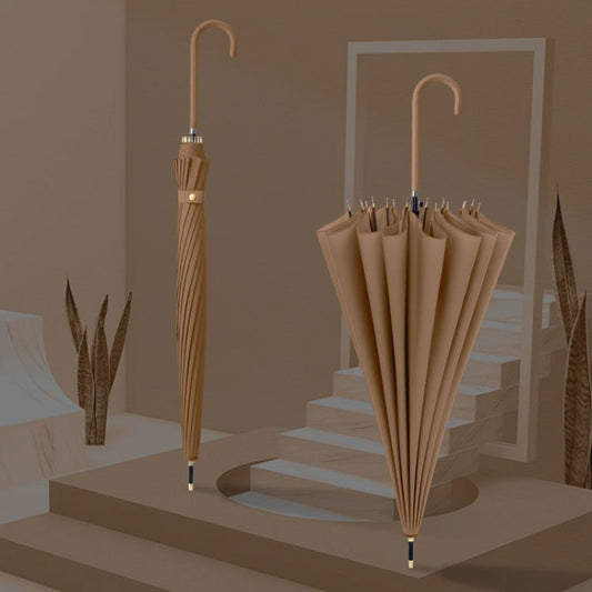 Long Handle Double 16 Bone Sunny And Rain Dual Use Umbrella(Milk Tea Color)
