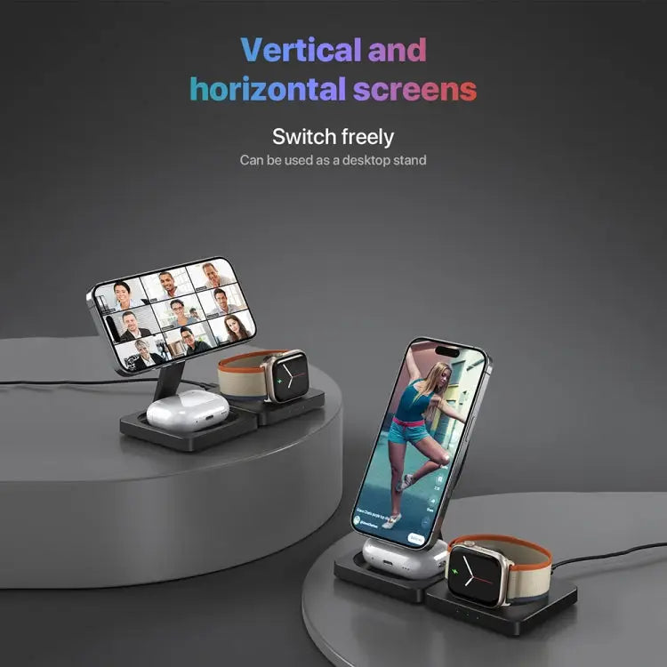 M9 3-In-1 Portable Magnetic Folding Wireless Charger Fast Charging Bracket