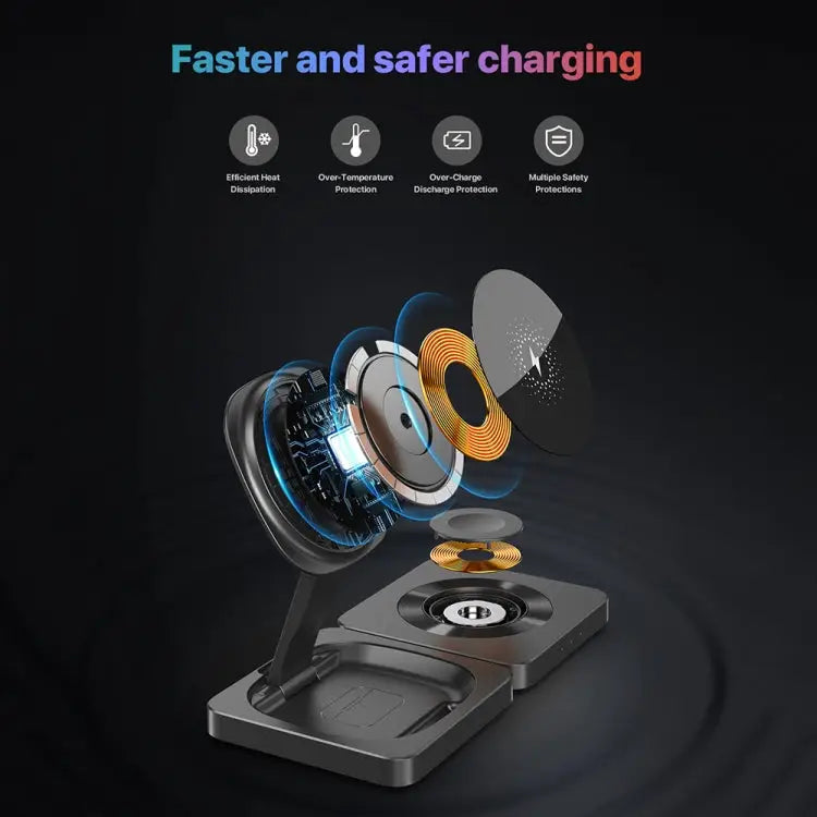 M9 3-In-1 Portable Magnetic Folding Wireless Charger Fast Charging Bracket