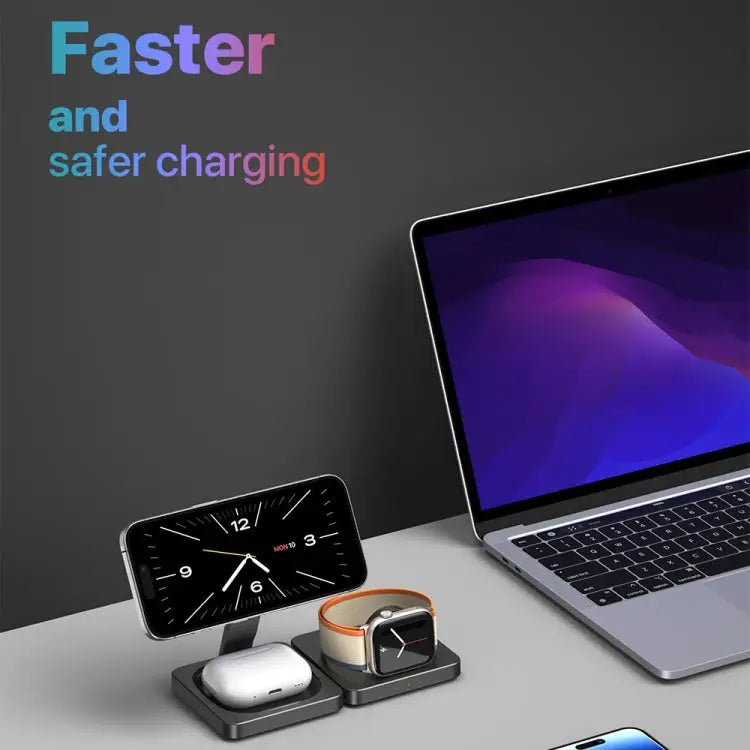 M9 3-In-1 Portable Magnetic Folding Wireless Charger Fast Charging Bracket