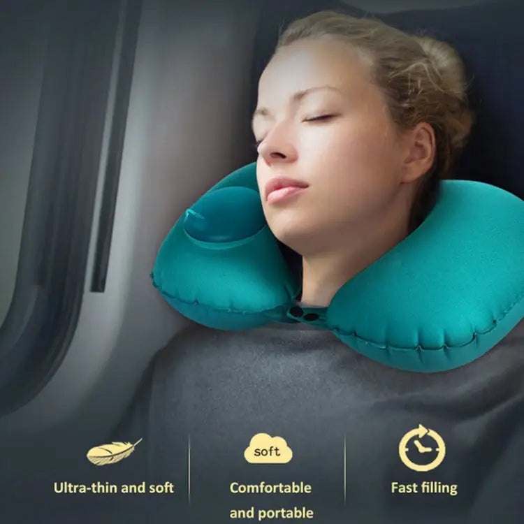 Portable Press Type Automatic Inflating Travel U-shape Neck Pillow